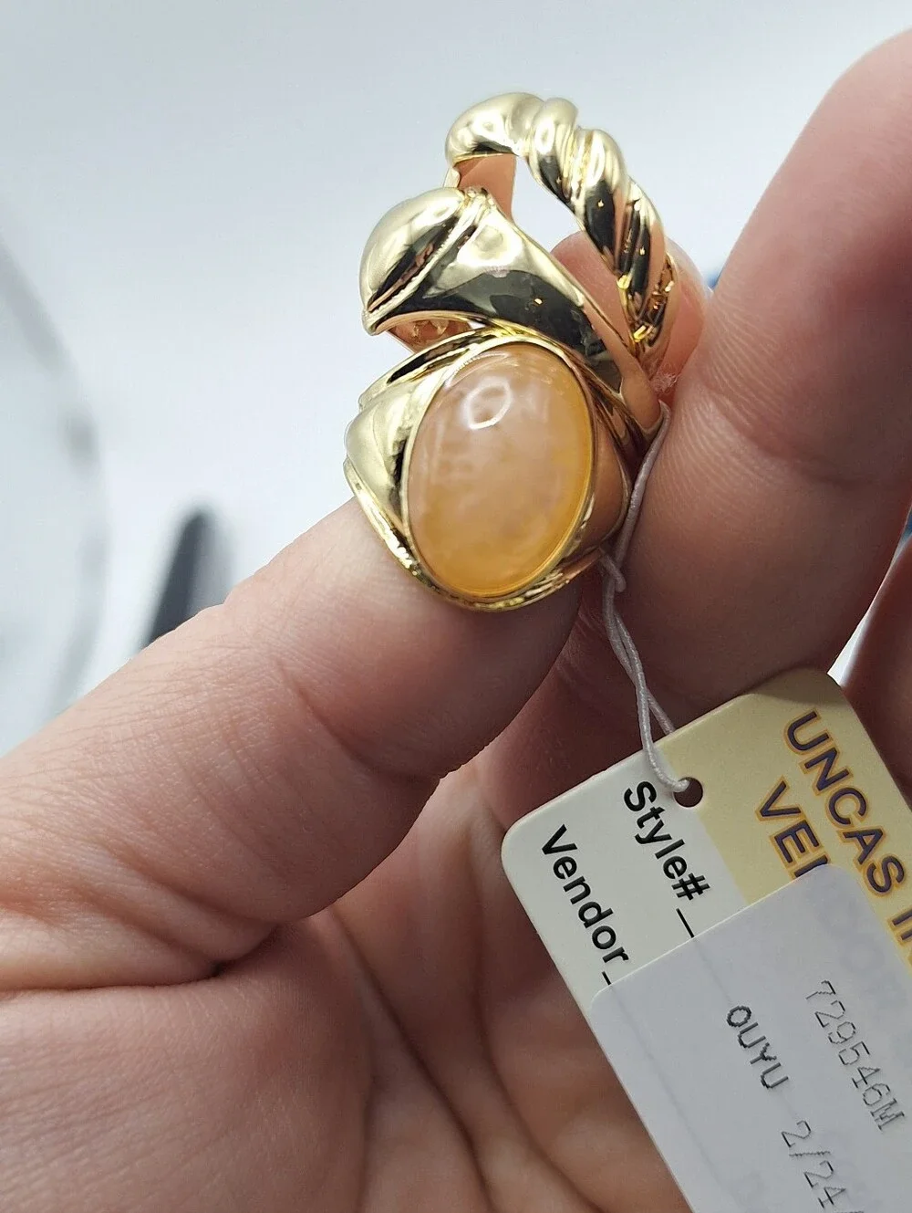 Vendor Sample Ring Set Size 6.5 Gold Heart Peach Cabochon Statement Y2K